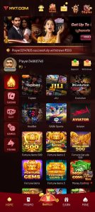 HV7.COM app ka main dashboard jisme Hot games, Casino, Aviator, aur Fortune Gems ke icons hain.